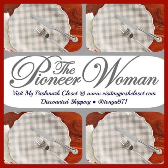 🦋 New Pioneer Woman Gray Gingham Dinner Plates, Set of 4 - Picture 1 of 6